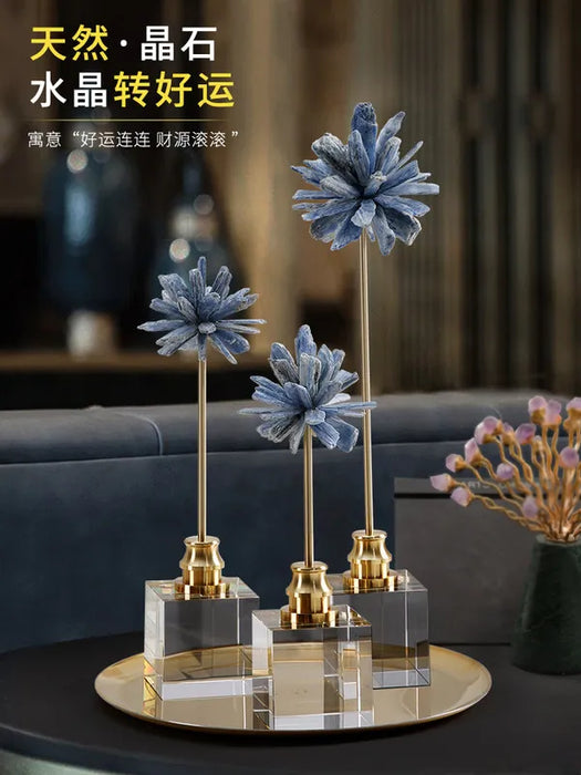 Creative Interior Crystal Base Natural Blue Stone Flower Art Craft Home Decor Arabic Style Tabletop Wedding Home Decorations