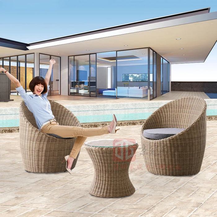 Outdoor Leisure Rattan Table and Chair Three-piece Balcony Outdoor Rotatable Rattan Chair Courtyard Villa Garden Plastic Rattan