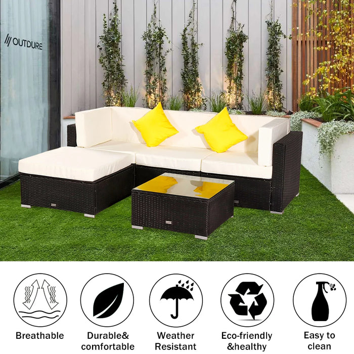 Patio Furniture Set 5 Pieces Patio PE Wicker Rattan Corner Sofa Set  US Warehouse In Stock