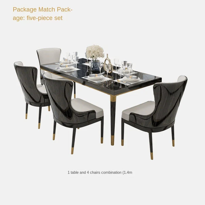 Simple golden ebony Italian light luxury solid wood dining table and chair combination