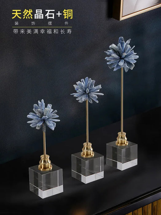 Creative Interior Crystal Base Natural Blue Stone Flower Art Craft Home Decor Arabic Style Tabletop Wedding Home Decorations