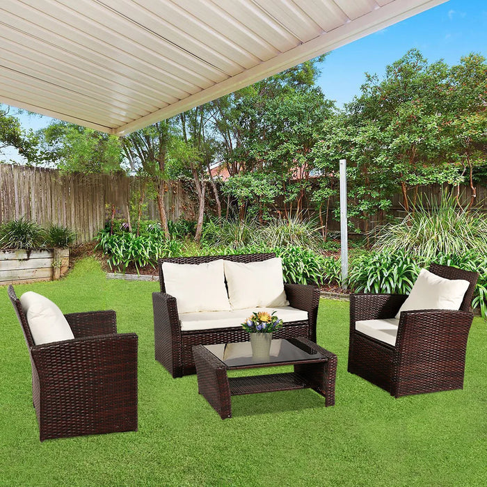 Outdoor  Patio Furniture Set Oshion Outdoor Rattan Sofa Combination Four-piece Package-Brown (Combination Total 2 Boxes)