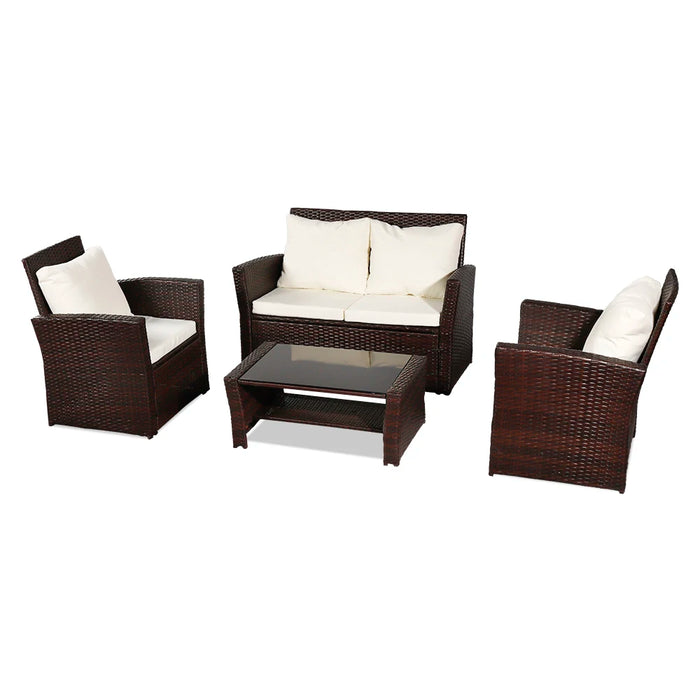 Outdoor  Patio Furniture Set Oshion Outdoor Rattan Sofa Combination Four-piece Package-Brown (Combination Total 2 Boxes)