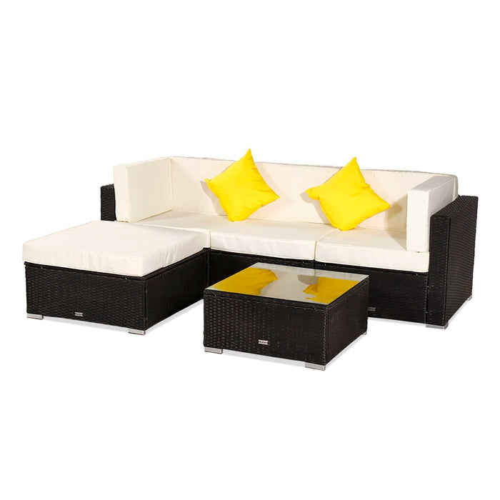 Patio Furniture Set 5 Pieces Patio PE Wicker Rattan Corner Sofa Set  US Warehouse In Stock