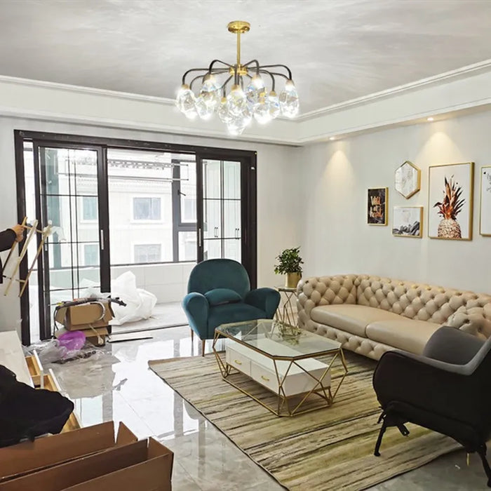 Simple and Atmospheric Home American Dining Room Bedroom Copper Lamp Postmodern Light Luxury Living Room Crystal Chandelier