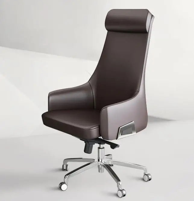 Simple modern leather boss chair cow leather big class chair solid wood office chair home lift computer chair.