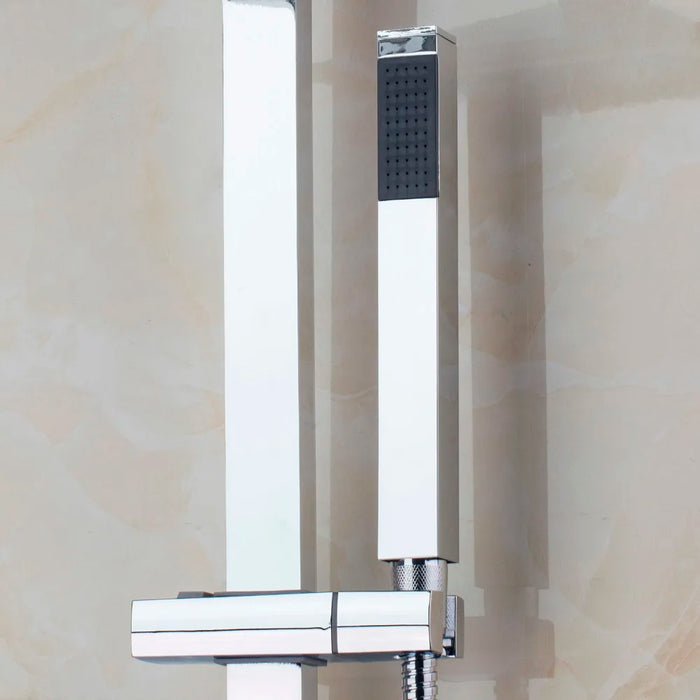 OUBONI Fast Free Shipping Bathroom Shower Set 8inch Rain Shower Head Bath Adjudstable Height  Shower Mixer with Hand Shower