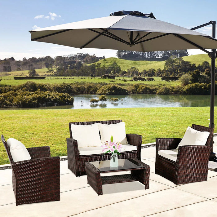 Outdoor  Patio Furniture Set Oshion Outdoor Rattan Sofa Combination Four-piece Package-Brown (Combination Total 2 Boxes)