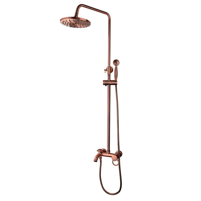 JIENI Antique Copper Bathroom Shower Set Rainfall Shower Head Bath Shower Mixer Set 3 Functions W/Hand Shower Tap Faucet
