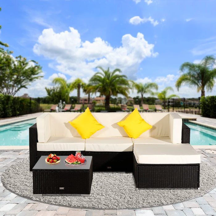 Patio Furniture Set 5 Pieces Patio PE Wicker Rattan Corner Sofa Set  US Warehouse In Stock