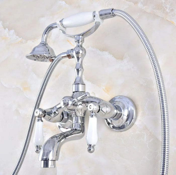 Silver Chrome Brass Wall Mounted Bathroom Bath Tub Faucet Set WITH/ 150CM Handheld Shower Spray Head Mixer Tap Dtf852