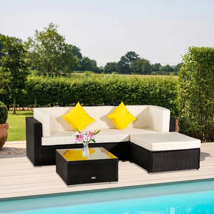 Patio Furniture Set 5 Pieces Patio PE Wicker Rattan Corner Sofa Set  US Warehouse In Stock