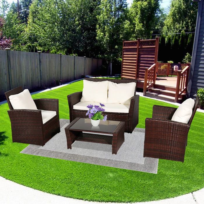 Outdoor  Patio Furniture Set Oshion Outdoor Rattan Sofa Combination Four-piece Package-Brown (Combination Total 2 Boxes)