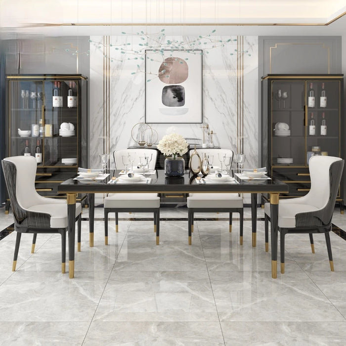 Simple golden ebony Italian light luxury solid wood dining table and chair combination