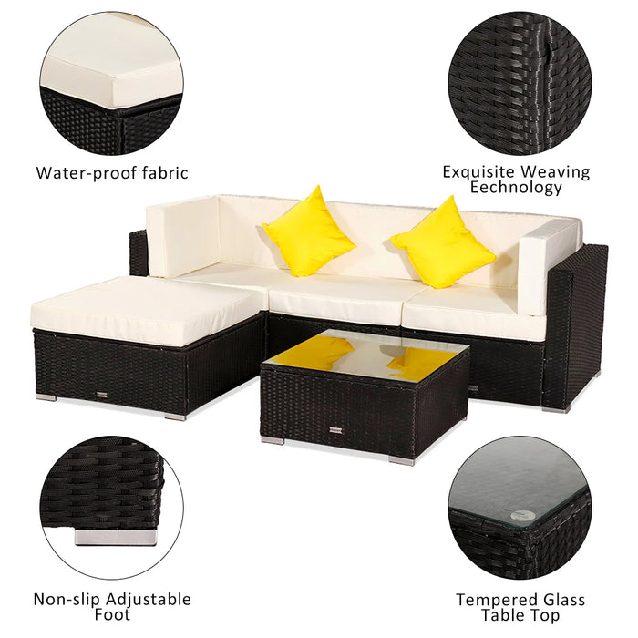 Patio Furniture Set 5 Pieces Patio PE Wicker Rattan Corner Sofa Set  US Warehouse In Stock
