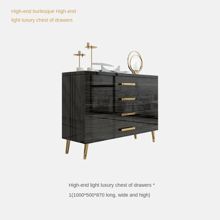 Simple golden ebony Italian light luxury solid wood dining table and chair combination