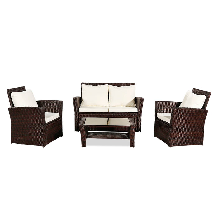 Outdoor  Patio Furniture Set Oshion Outdoor Rattan Sofa Combination Four-piece Package-Brown (Combination Total 2 Boxes)