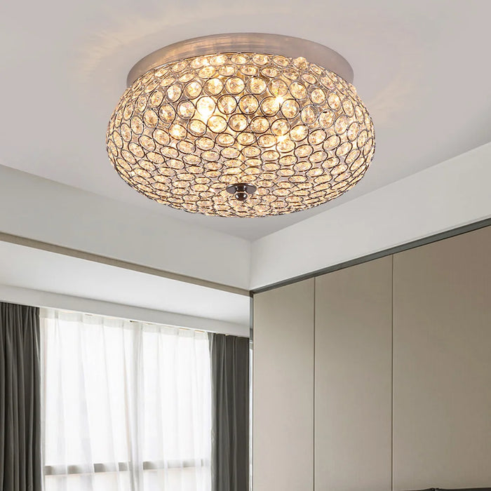Crystal Ceiling Light LED Modern Luxury Flush Mount Chandelier Home Decor Lighting Fixture for Living Room Bedroom Round 30cm