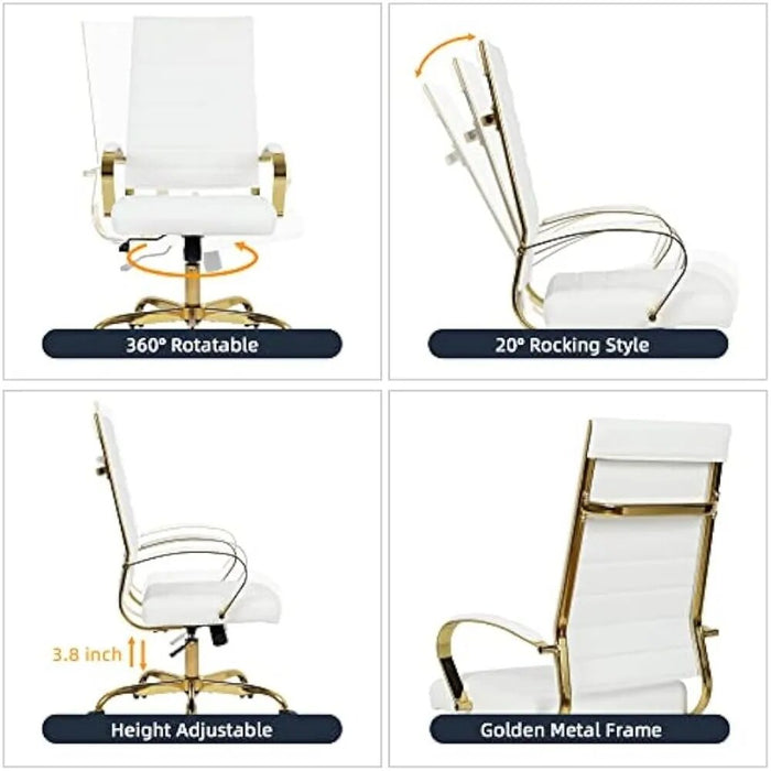 Home Office Chair High Back Executive Chair Ribbed PU Leather Computer Desk Chair with Armrests Soft Padded, Adjustable