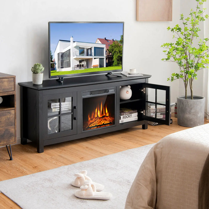 Costway 58 Inches Fireplace TV Stand for TVs up to 65 Inches W/ 1400W Electric fireplace