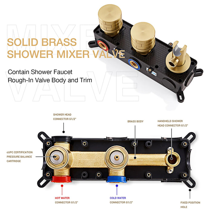 Simple black brass shower system with wall mounted design Two handles Dual control for Hot & Cold 2-function hidden bathroom Tap