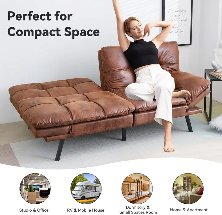 Convertible Futon Sofa Couch Bed,Futon Couch Bed,Memory Foam Futon Sleeper Sofa,Loveseat Sofa Bed,Small Splitback Faux Leather