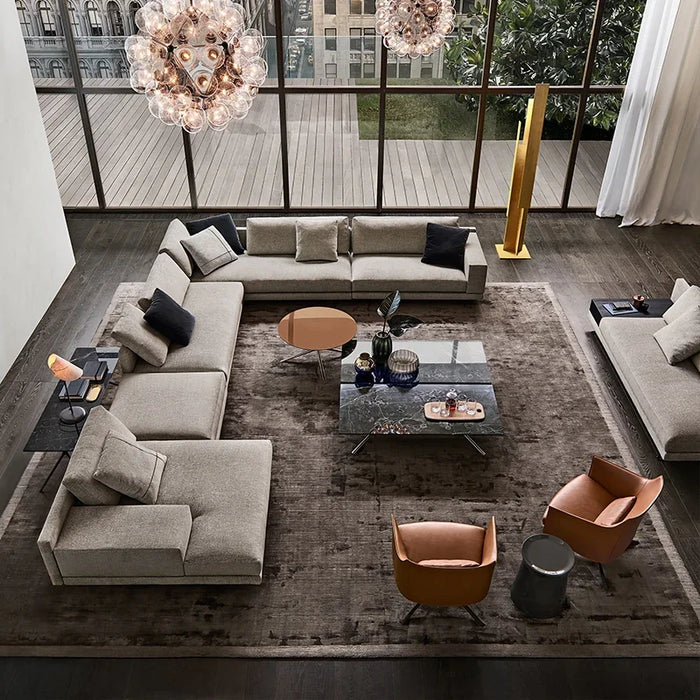 Italian Minimalist Living Room Modern Simple and Light Luxury Corner Cotton Linen Fabric Sofa