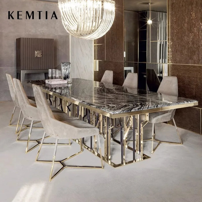 Deluxe  Dining table chair Modern Luxury Marble table natural rectangular dining table
