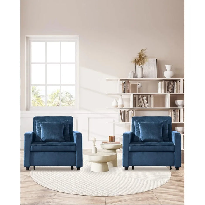 Convertible Sleeper Chair Bed 3 in 1, Adjustable Recliner,Armchair, Sofa, Bed, Flannel, Dark Blue, Single One
