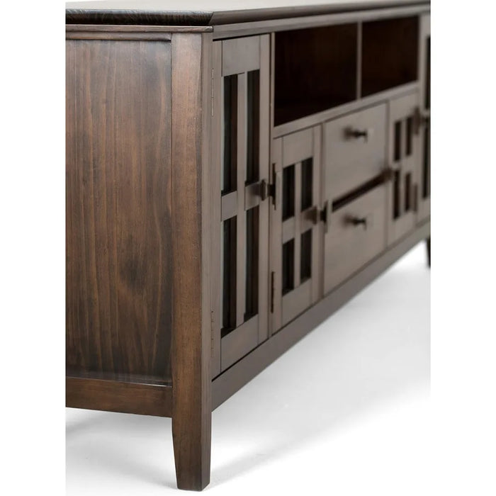 SIMPLIHOME Artisan SOLID WOOD 72 Inch Wide Transitional TV Media Stand in Natural Aged Brown for TVs up to 80 Inch