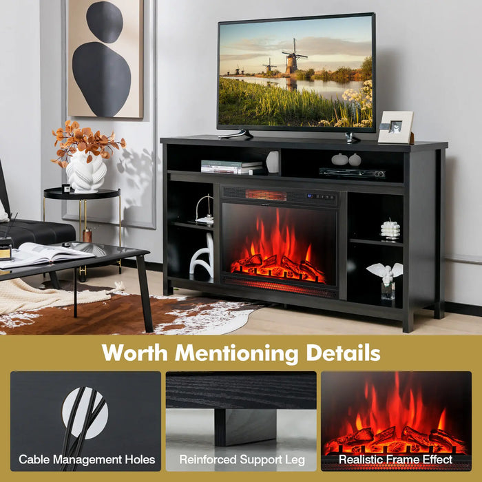 Costway 58" Fireplace TV Stand Entertainment Console w/ Spacious Tabletop & Shelves