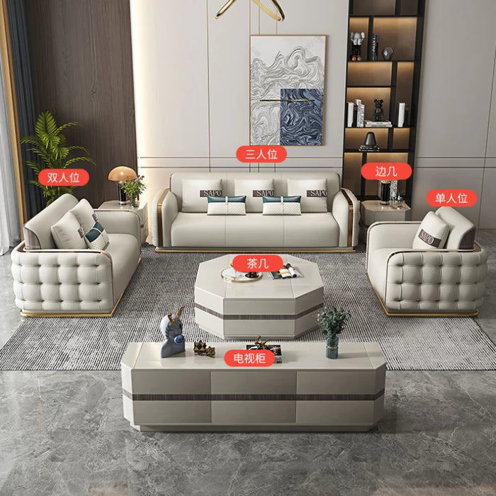 Single person 2 seats Three people Four people tea table Corner table TV cabinet Italian luxury leather sofa villa large family