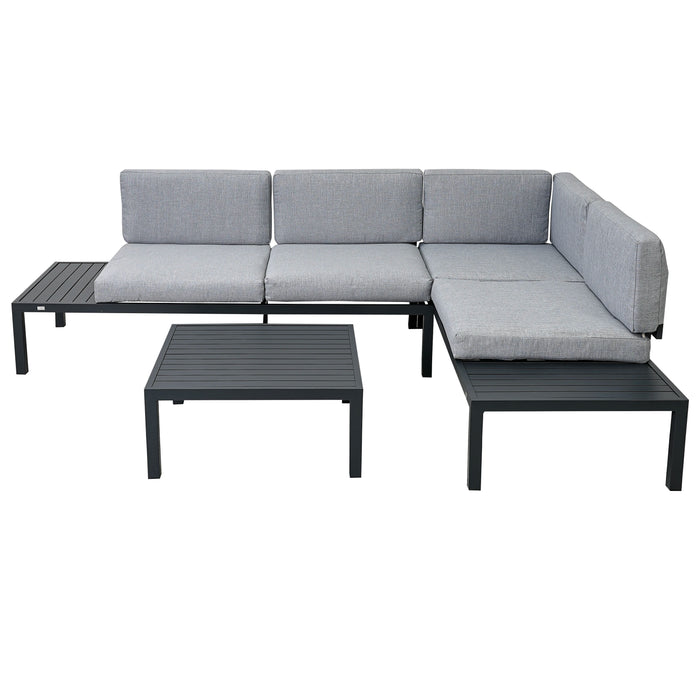 Patio Furniture Set Outdoor 3-piece Aluminum Alloy Sectional Sofa Set with End Table and Coffee Table,Black Frame+Gray Cushion