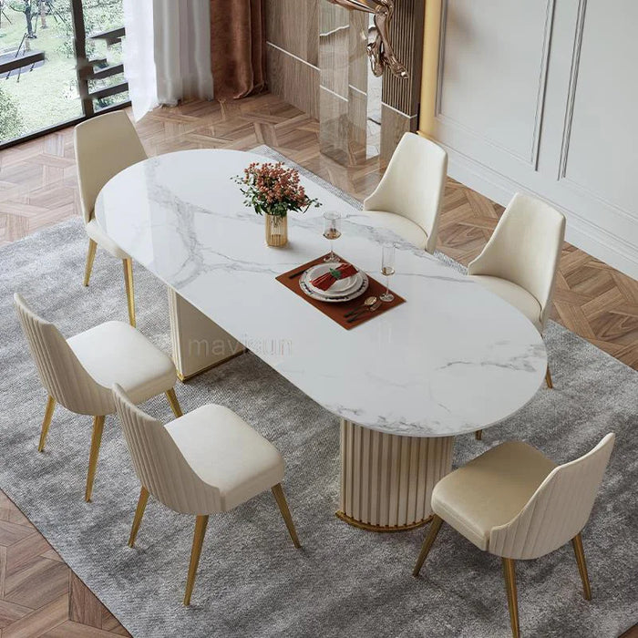 Oval Glossy Rock Board Dining Table Modern Light Luxury Dining Table Chair Villa Nordic Simple Mueblesa Kitchen Furniture WXHYH