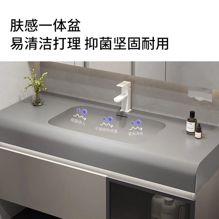 Simple Slate Integrated Washbasin Solid Wood Sink Vanity Cabinet Bathroom Furniture
