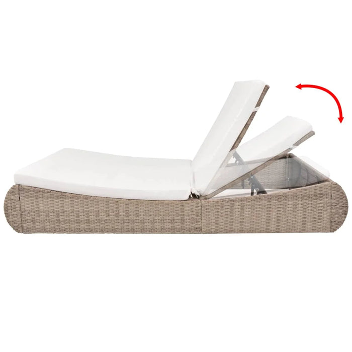 Outdoor Patio Garden Sun Lounger Lounge Bed for Pool Outside Home Deck Poly Rattan Beige