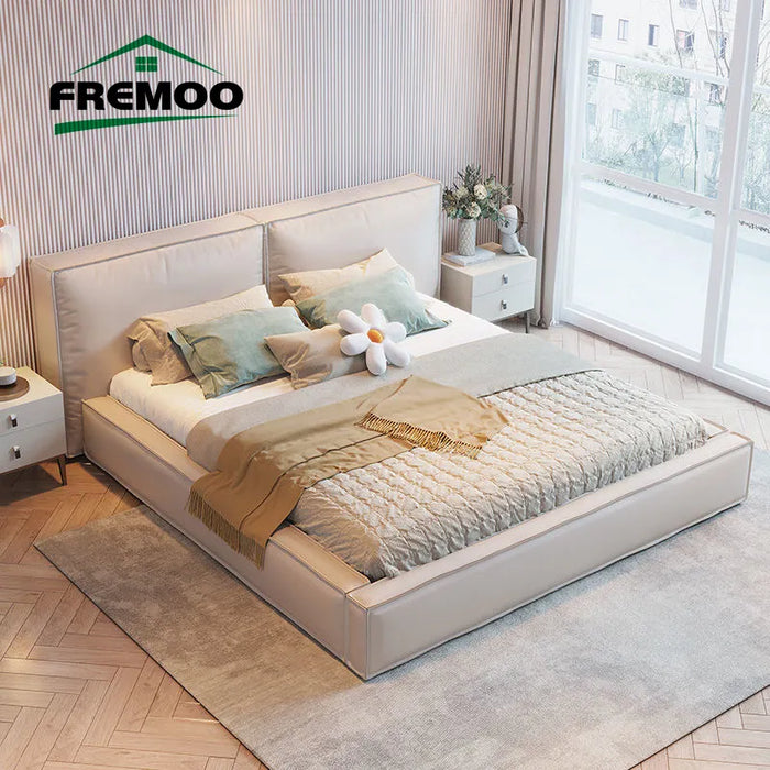 Italy Designer Bedroom Furniture Frosted Cloth Fabric Double Beds Modern Simple King/Queen Size Frame Bedroom Set Home Furniture