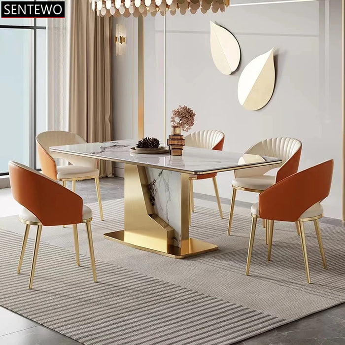 Design Golden Light Luxury Modern Dining Chair Metal Stainless Steel PU Backrest Chair Dining Room Furniture Household Chair