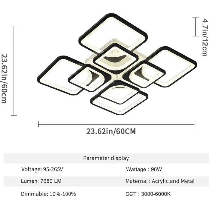 Siittoo Modern Ceiling Light Fixture, Dimmable LED Flush Mount Ceiling Chandelier Lighting with Remote
