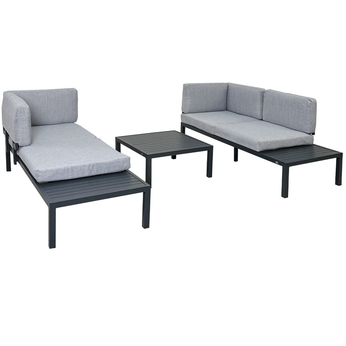 Patio Furniture Set Outdoor 3-piece Aluminum Alloy Sectional Sofa Set with End Table and Coffee Table,Black Frame+Gray Cushion