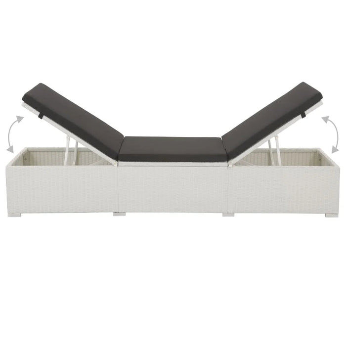 Outdoor Patio Garden Sun Lounger Lounge Chairs Pool Outside Deck with Cushion Poly Rattan White