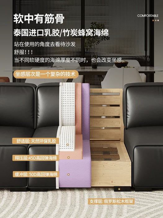 Italian minimalist leather sofa first floor cowhide living room inline sofa black tofu block big black cow original sofa