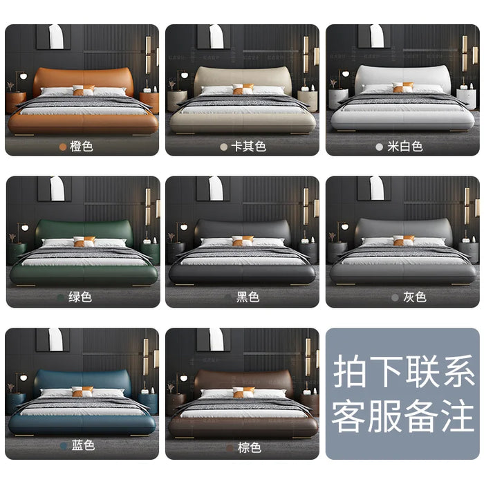 Italian extremely simple leather bed wedding bed master bedroom big bed modern simple light luxury leather double bed
