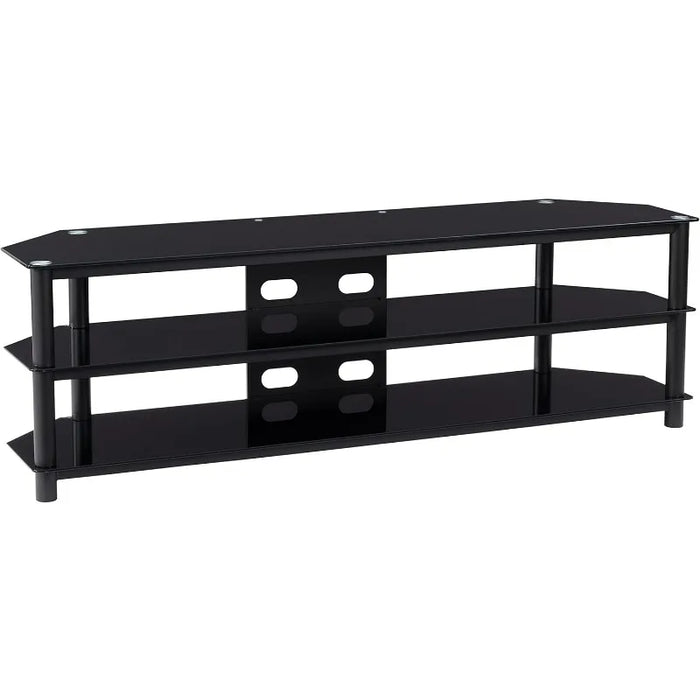 CorLiving Travers 3 Tier Tempered Safety Glass Steel Frame TV Bench Stand for TVs Up To 85 Inches with Cable Management System