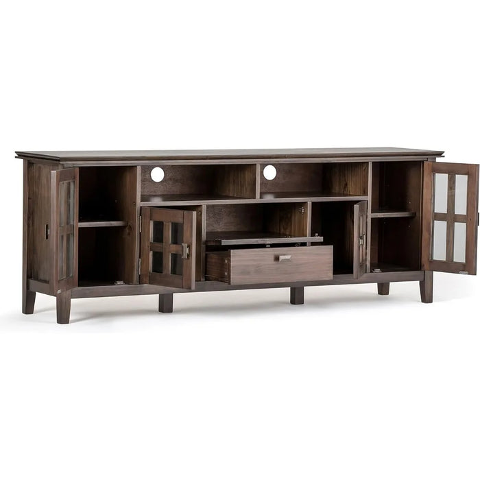 SIMPLIHOME Artisan SOLID WOOD 72 Inch Wide Transitional TV Media Stand in Natural Aged Brown for TVs up to 80 Inch