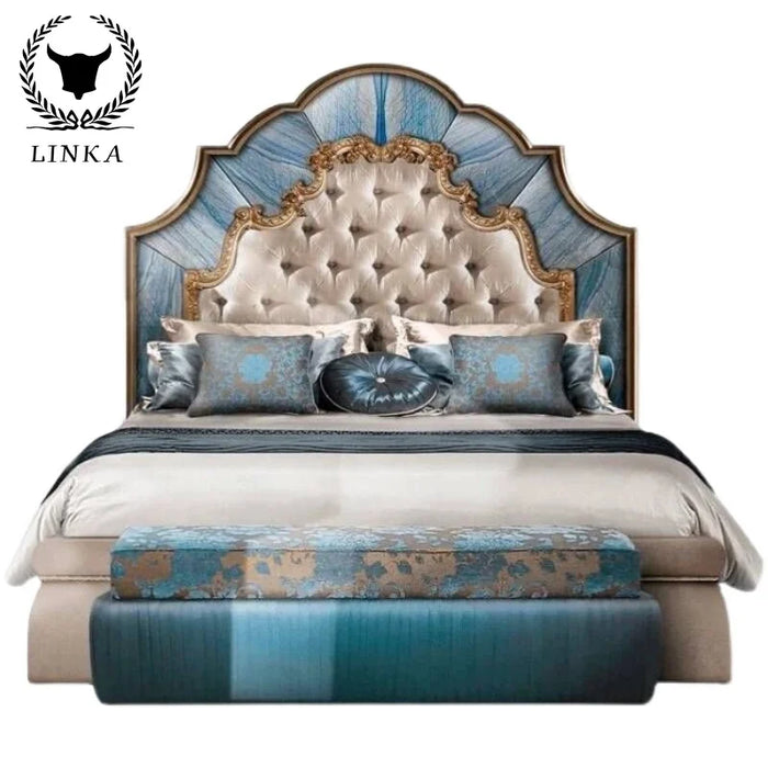 Custom French luxury solid wood double bed wedding bed European palace villa log carved princess bed