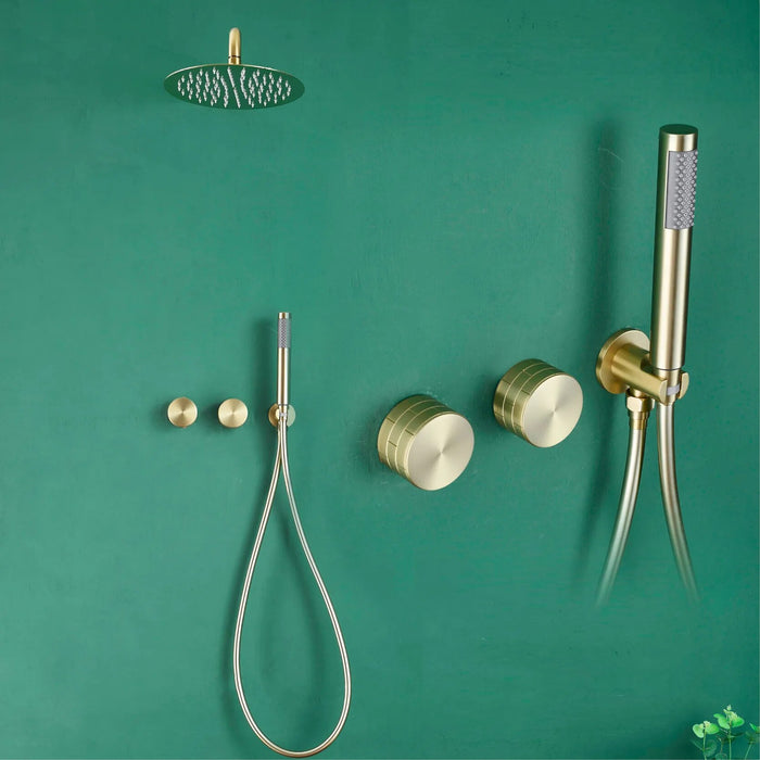 Simple black brass shower system with wall mounted design Two handles Dual control for Hot & Cold 2-function hidden bathroom Tap