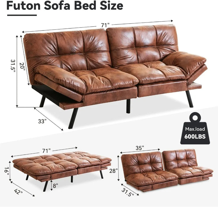 Convertible Futon Sofa Couch Bed,Futon Couch Bed,Memory Foam Futon Sleeper Sofa,Loveseat Sofa Bed,Small Splitback Faux Leather