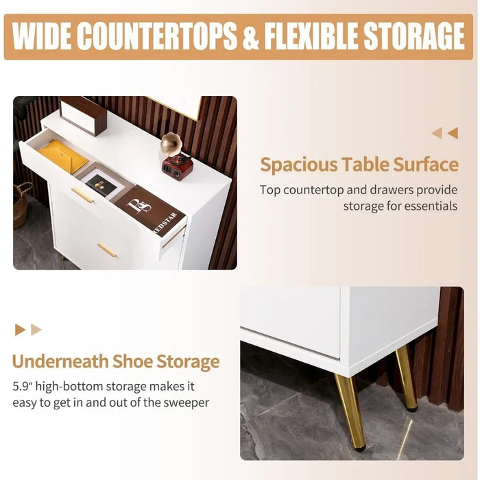 Shoe cabinet freestanding shoe rack organizer with 2 flip-out drawers and top drawer cabinet, living room furniture cabinet