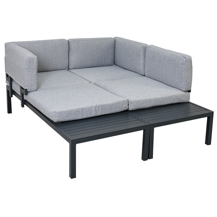 Patio Furniture Set Outdoor 3-piece Aluminum Alloy Sectional Sofa Set with End Table and Coffee Table,Black Frame+Gray Cushion